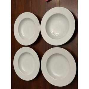 Set Of 4 Christopher Stuart Grand Blanc Large Rim Soup Bowls White Fine China 9"